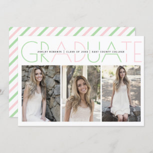 Class of 2025 mint green, blush graduation photo invitation