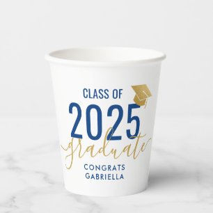 Class of 2025 Modern Navy Blue Gold Graduation Paper Cups