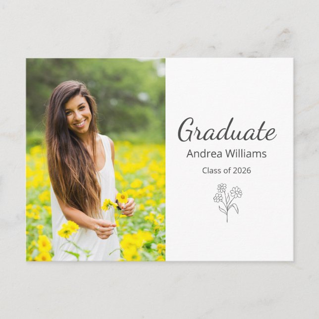 Class of 2025 Modern Photo Graduation Announcement Postcard (Front)
