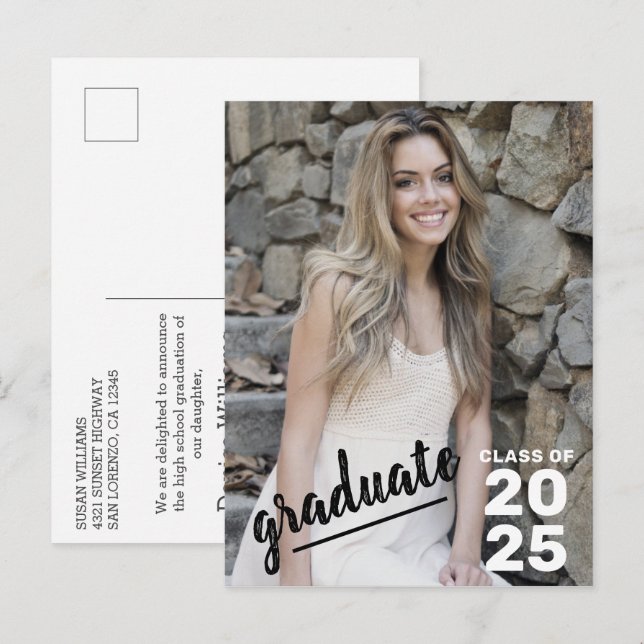 Class of 2025 Modern Photo High School Graduation  Announcement Postcard (Front/Back)