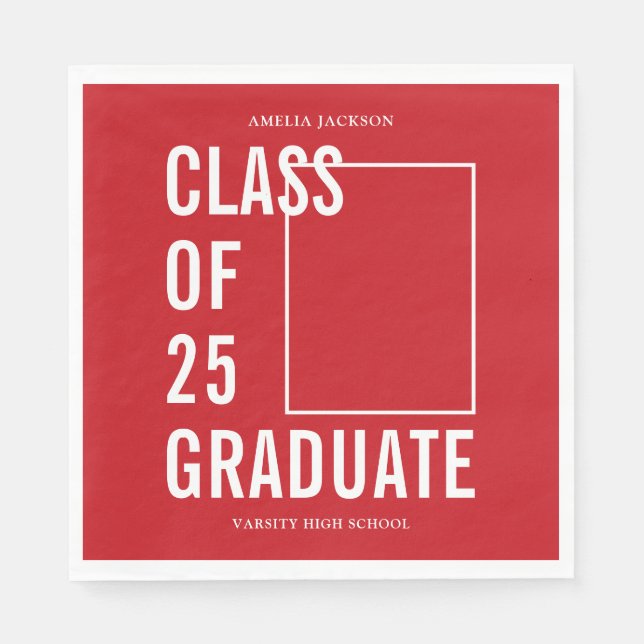 Class Of 2025 Modern Red Photo Graduation Paper Napkin (Front)