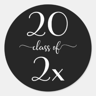 Class of 2025 Modern Script Black White Graduation Classic Round Sticker