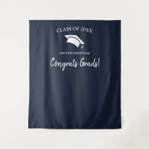 Class of 2025 Navy Blue Graduation Backdrop Tapestry