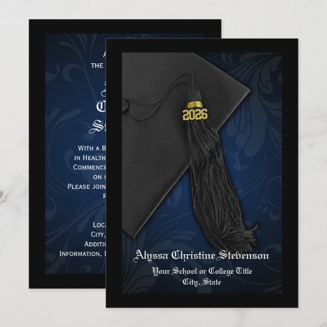 Class of 2025 Navy Tassel Dignified Graduation Invitation (Front/Back)