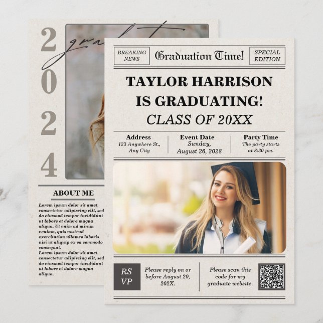 Class of 2025 Newspaper Graduation Invitation (Front/Back)