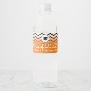 Class of 2025 Orange and Black Chevrons Graduation Water Bottle Label