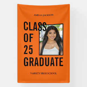 Class Of 2025 Orange & Black Photo Graduation Banner