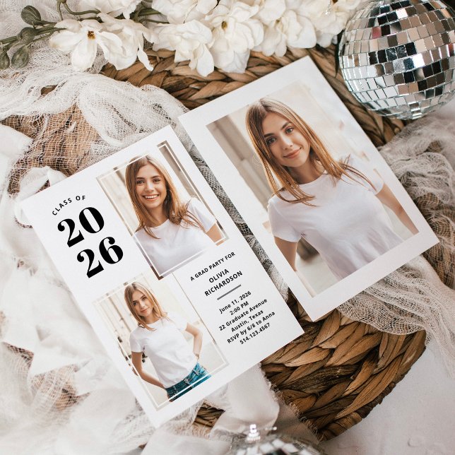 Class of 2025 | Photo Black and White Grad Party Invitation (Creator Uploaded)