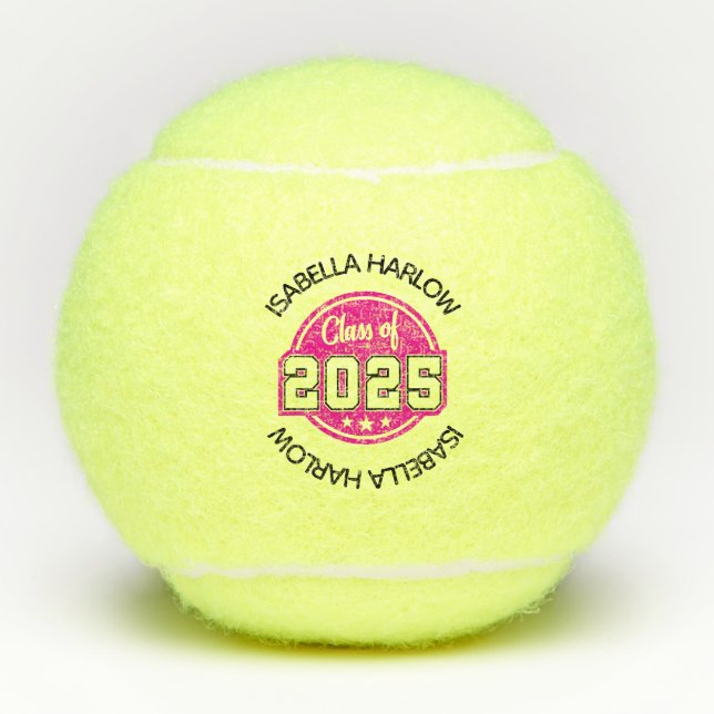 Class of 2025 Pink Graduate Name Tennis Balls (Front)