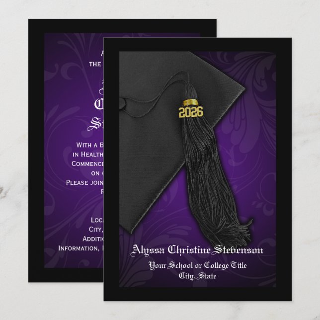 Class of 2025 Purple Tassel Dignified Graduation Invitation (Front/Back)