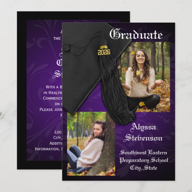 Class of 2025 Purple Tassel Dignified Graduation Invitation (Front/Back)