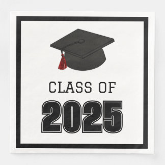 Class of 2025 Red and Black Tassel Napkin