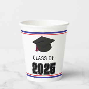 Class of 2025 Red and Blue Tassel Paper Cups