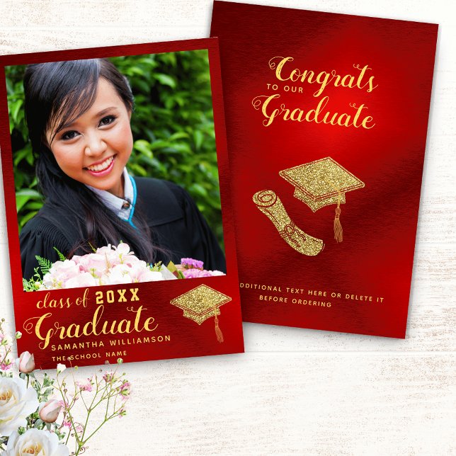 Class of 2025 Red and Gold Photo Graduation Announcement (Creator Uploaded)