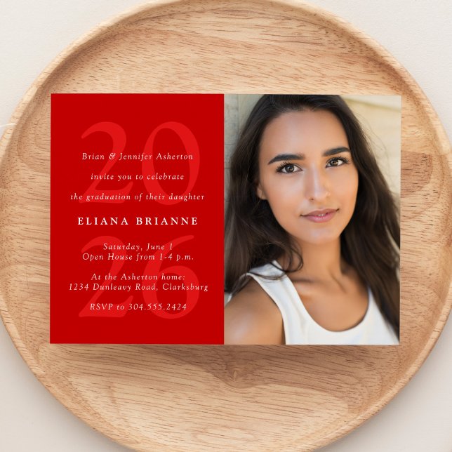Class of 2025 red classic photo graduation party invitation (Creator Uploaded)