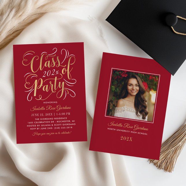 Class of 2025 Red Gold Graduation Party Photo Invitation (Creator Uploaded)