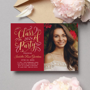 Class of 2025 Red Gold Graduation Party Photo Invitation