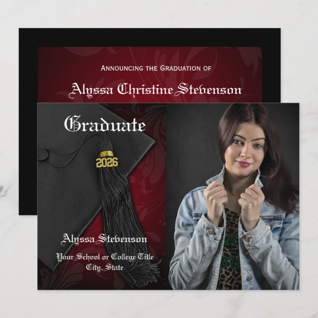 Class of 2025 Red Tassel Dignified Graduation Invitation (Front/Back)