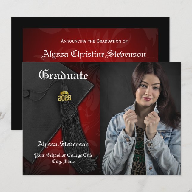 Class of 2025 Red Tassel Photo Graduation Invitation (Front/Back)