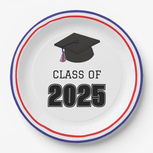 Class of 2025 Red, White, and Blue Paper Plate (Front)