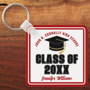 Class of 2025 Red White Personalized Graduate Gift Keychain