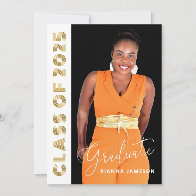 Class Of 2025 Retro Gold Photo Graduation Party Invitation (Front)