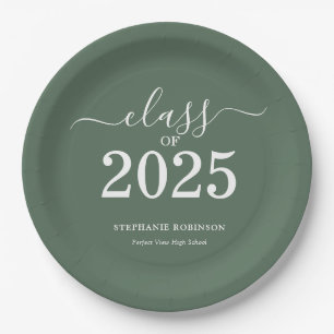 Class of 2025 Sage Green Graduation Party Paper Plate