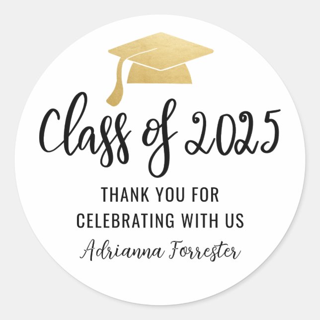 Class Of 2025 Script Elegant Graduate Hat Classic Round Sticker (Front)