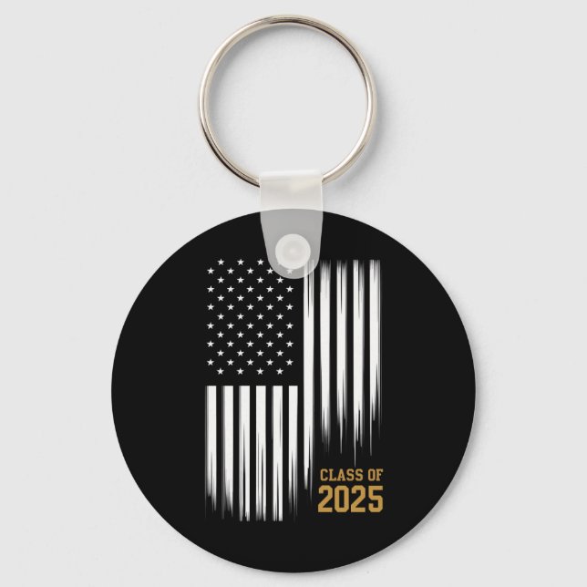 Class Of 2025 Senior American Flag Graduation  Keychain (Front)