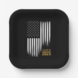 Class Of 2025 Senior American Flag Graduation  Paper Plate