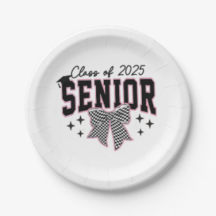 Class of 2025 Senior Bow Coquette Graduation  Paper Plate