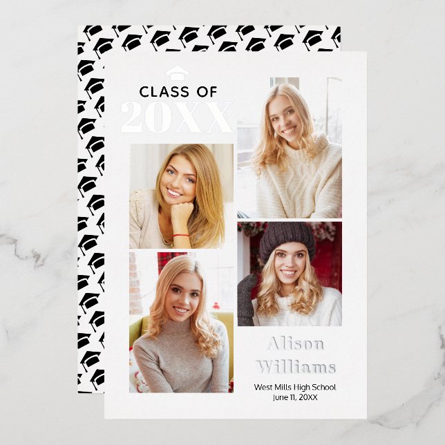 Class of 2025 silver foil graduation 4 photos (Front/Back)