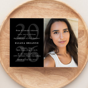 Class of 2025 simple black white photo graduation  invitation