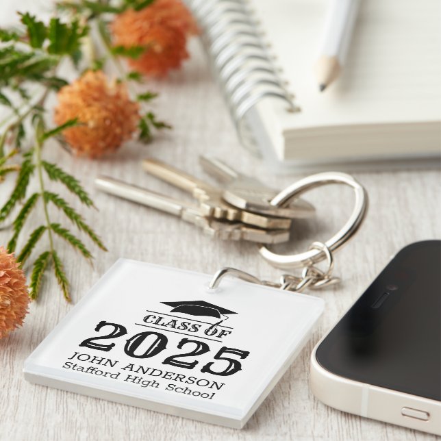 Class of 2025 Simple Elegant Custom Graduation  Keychain (Front Right)