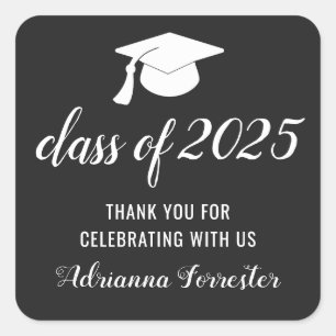 Class Of 2025 Typography Graduate Hat   Thank You Square Sticker