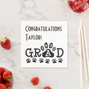 class of 2025 white black grad paw prints napkin