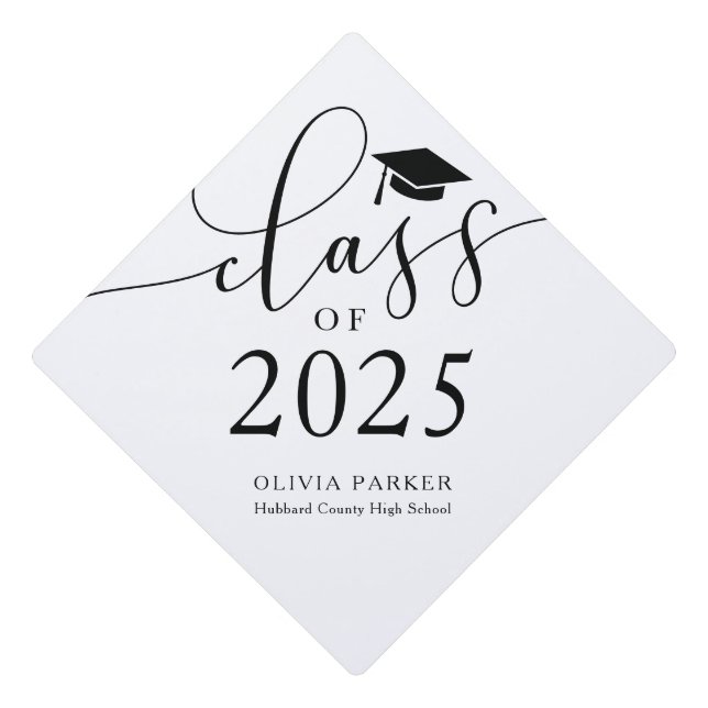 Class of 2025 White Graduation   Graduation Cap Topper (Front)