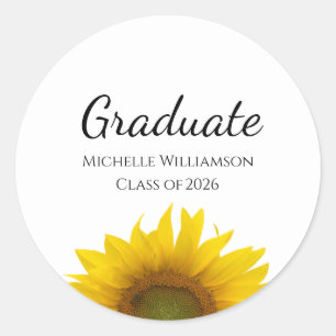 Class of 2025 Yellow Sunflower Graduation   Classic Round Sticker