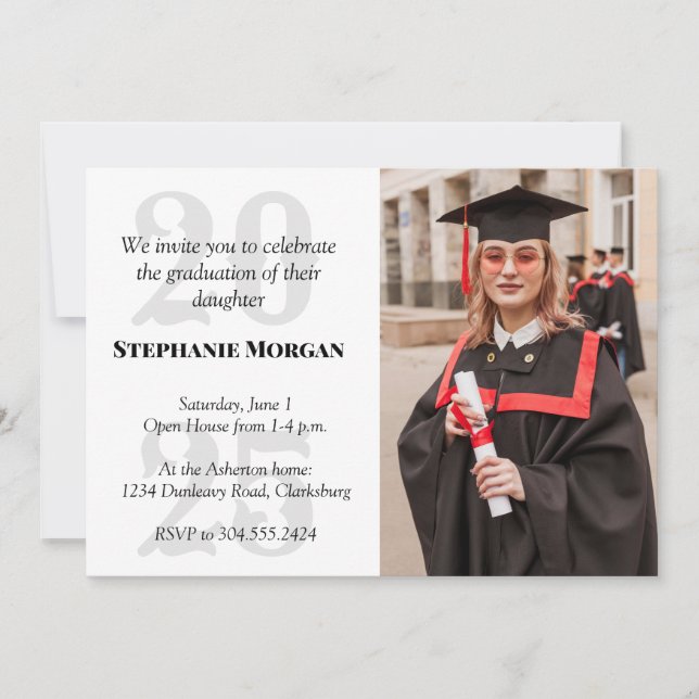 Class of 2025simple black red photo graduation invitation (Front)