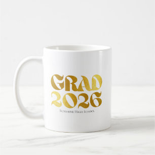 Class of 2026 Black and Gold Typography Coffee Mug