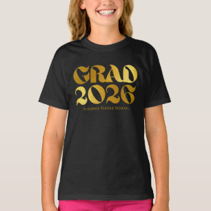 Class of 2026 Black and Gold Typography Middle T-Shirt