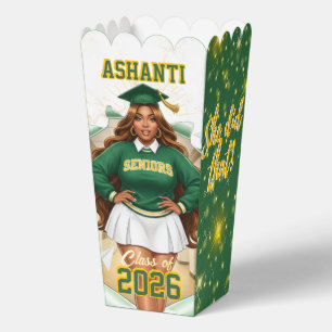 Class of 2026 Black Girl Graduation Green & Gold Favor Box