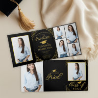 Class of 2026 Black Gold Photo Graduation Card