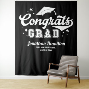 Class of 2026 Black Graduation Party Backdrop Tapestry