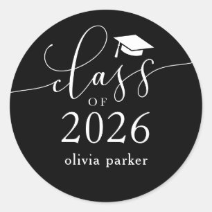 Class of 2026 Black Graduation Party Favour  Classic Round Sticker