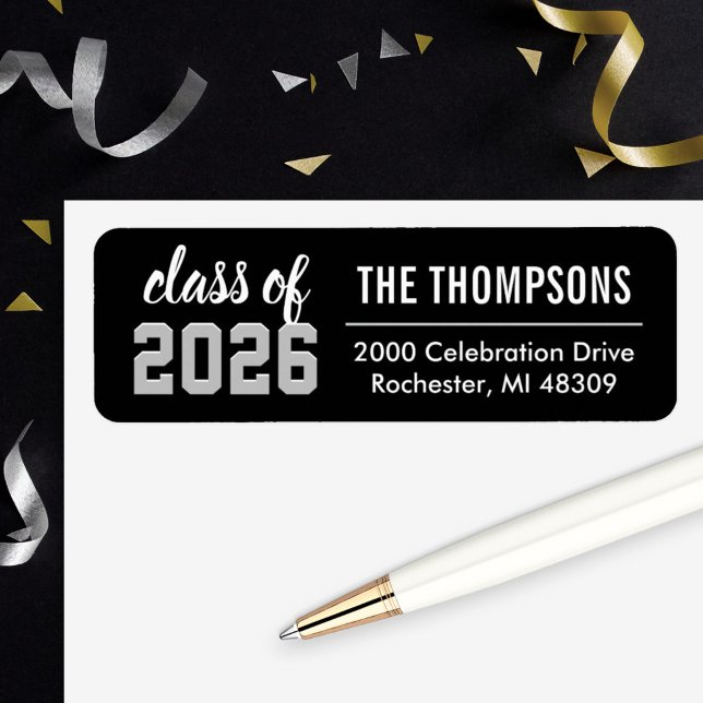 Class of 2026 Black Grey Graduation Return Address (Creator Uploaded)