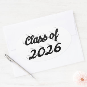 Class of 2026 black script graduation oval sticker