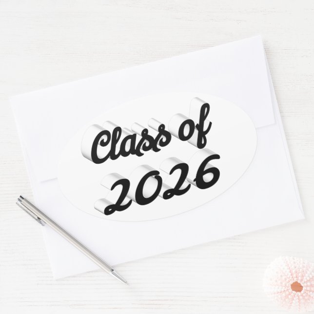 Class of 2026 black script graduation oval sticker (Envelope)