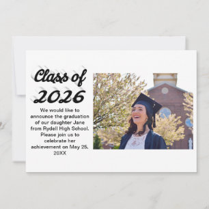 Class of 2026 black script graduation photo  invitation
