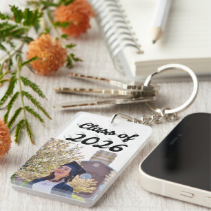 Class of 2026 black script graduation photo  keychain